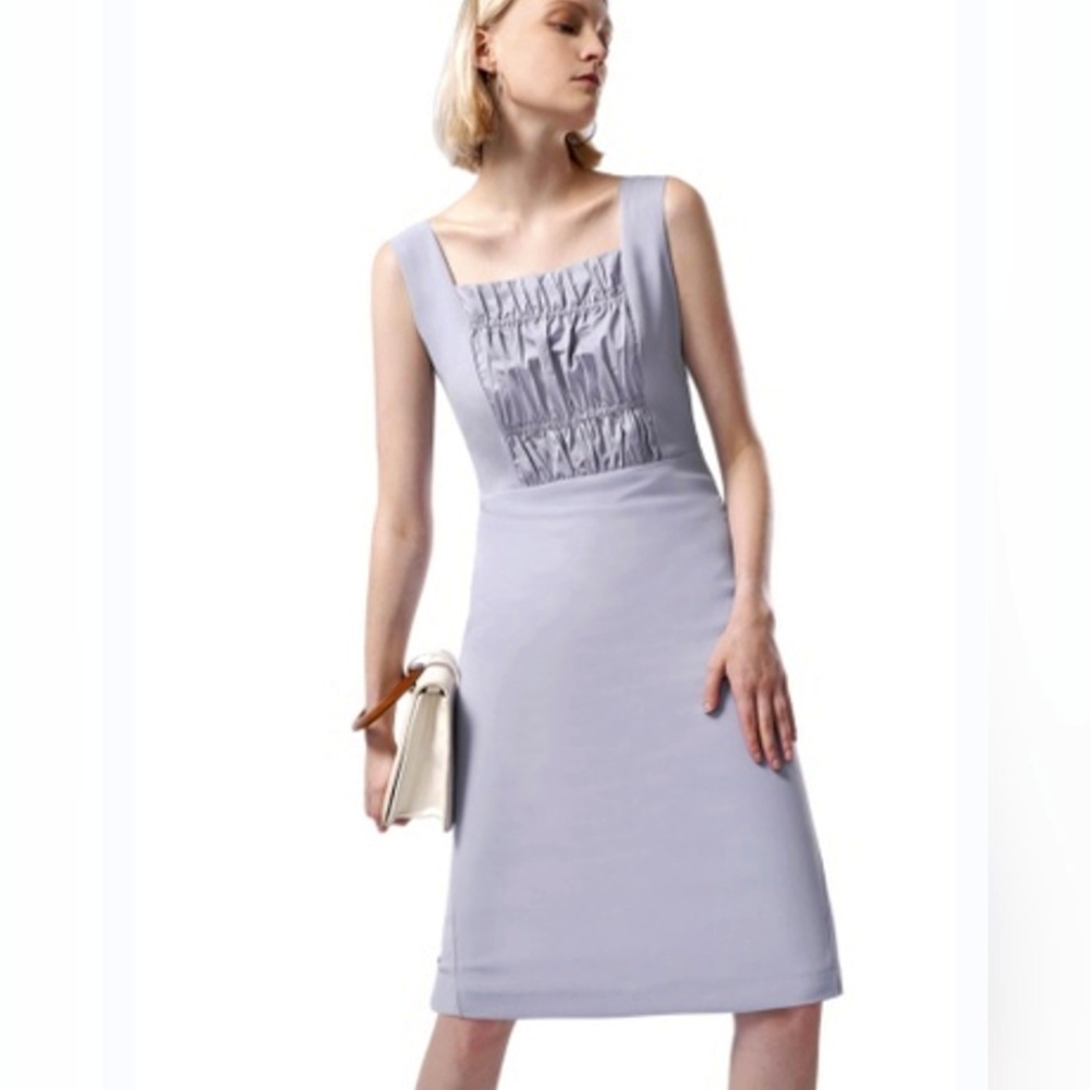 Saturday Club Square Neck Ruched Panel Dress, Blue, XS